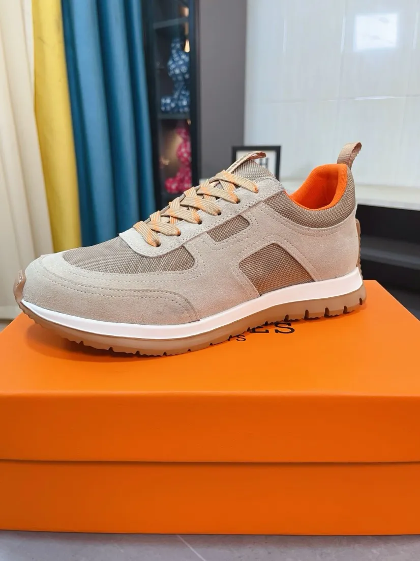 Men's shoes 💰440🌸🌸[HERMES] Hermès sneakers, the upper is made of calfskin and mesh, imported materials, full of texture, the lightweight sole is decorated with contrasting patterns, creating a versatile fashion style. Size: 38-44